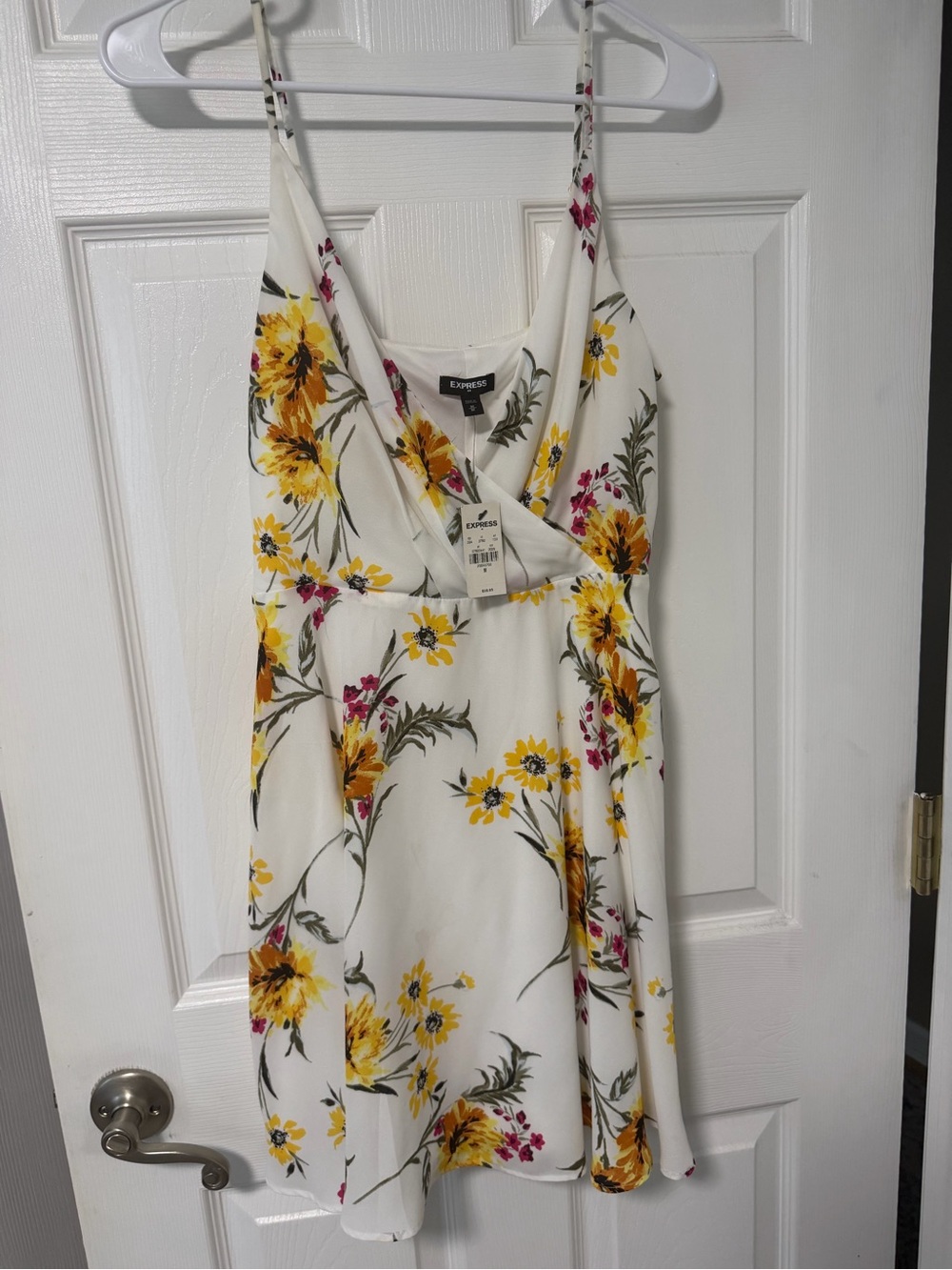 Express Cream Mini Dress with Yellow & Pink Floral Print